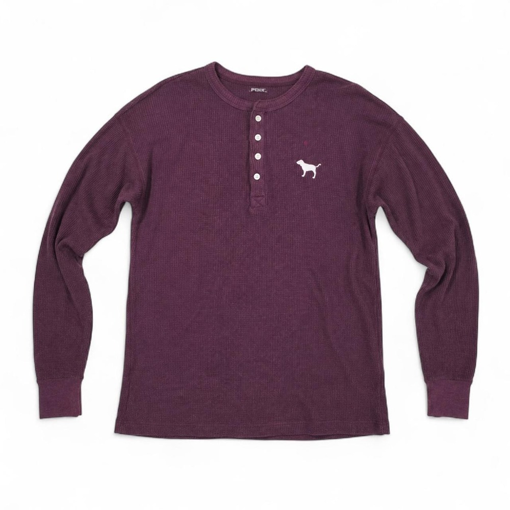 Victoria's Secret PINK Burgundy Waffle Knit Henley Long Sleeve XS